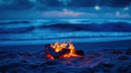 Beach bonfire at twilight