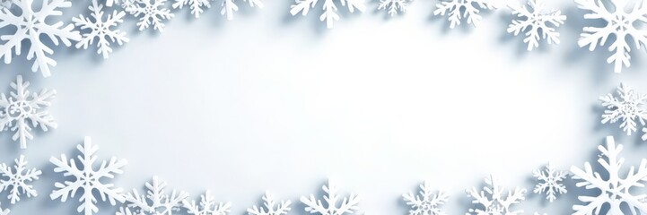 intricate snowflake border surrounding a plain white or light-colored background, simple design, holiday decoration, winter patterns