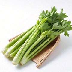 Obraz premium Fresh celery in bamboo basket