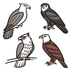 Fototapeta premium Flat Bird Icon Set Eagle Owl Hawk Falcon for Wildlife Projects