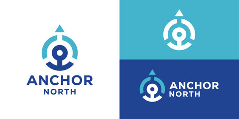 Creative simple anchor north logo template. Abstract compass with anchor logo design vector illustration. © Hi_std