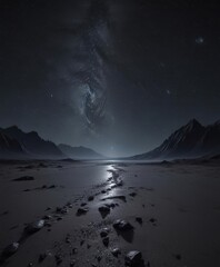 Naklejka premium Starry night, infinite black expanse, cosmic dust, scene, celestial