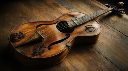 Obraz premium antique violin guitar on wooden background