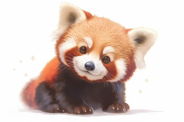 Naklejka premium A fluffy red panda looks curiously at the camera with its sweet smile