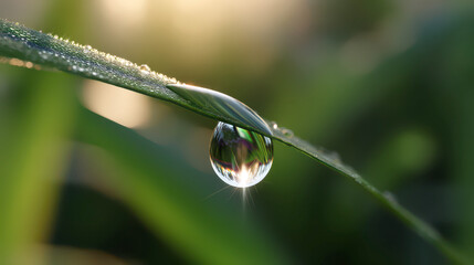 Close-up of a dew drop on a leaf highlighting nature's delicate beauty