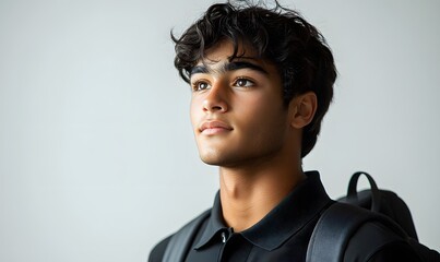 Obraz premium Indian student with laptop showing confidence, digital learning, and modern education in culturally rich setting 