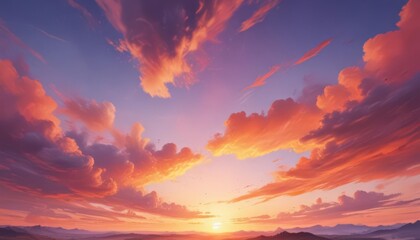 Fototapeta premium Vibrant sky, abstract watercolor, sunset colors merging , beautiful, art background