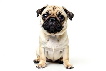 Obraz premium Adorable pug dog sitting, isolated on white background, dog, black