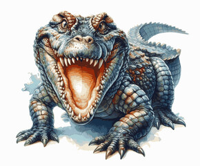 Fototapeta premium Jagged Currents: Croc’s Wrath crocodile angry isolated watercolor vector illustration svg 