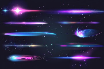 Obraz premium Abstract glowing light effects with stars creating a mesmerizing and otherworldly visual experience against a dark background.