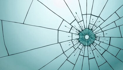 Shattered glass with spiderweb pattern and blue background  