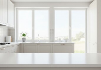 Modern kitchen empty wooden table window mockup sink in a hotel interior design