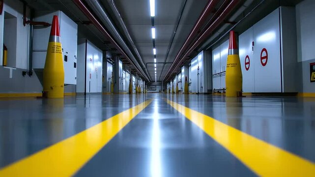 A missile storage facility deep within a European military base, with warning signs and restricted access zones, emphasizing the importance of defense infrastructure.