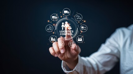 Modern logistics control system interface displayed.