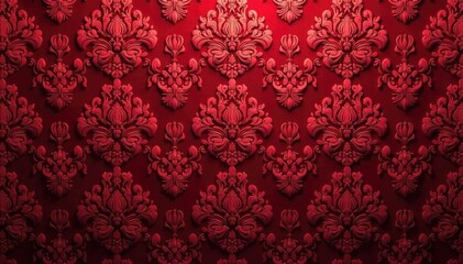 Intricate woven floral damask pattern in rich burgundy , cloth, vintage