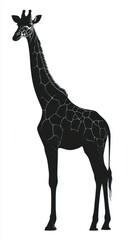 Naklejka premium Black silhouette of a giraffe standing gracefully against a white background showcasing its long neck and distinct patterns