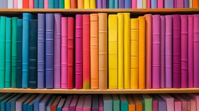 Colorful Bookshelf Displays Varied Hues Of Bound Volumes