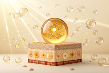 Fototapeta premium Honey Serum Skin Deep 3D Render of Honeycomb Structure Absorbing into Skin Layers