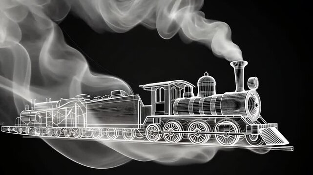 Steam train, wireframe, smoky