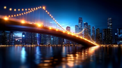 Bridge Over Cityscape at Night