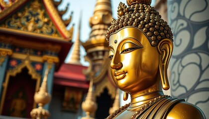Golden Buddha Statue in Temple Setting