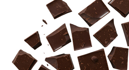 Dark choocolate chunks isolated on PNG background.