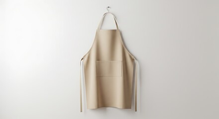 Beige Apron Hanging on a White Wall: Simple Kitchenware Mockup