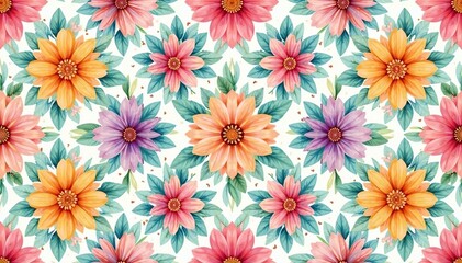 Symmetrical floral pattern in a square grid, pastel hues, modern, flowers