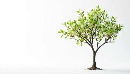 Obraz premium Small tree, delicate branches, white backdrop , plant, sapling