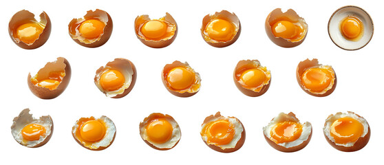 Different degrees of readiness of boiled chicken eggs depend on cooking time on  transparent background