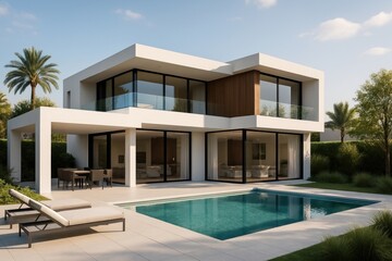 Modern luxury villa with pool.