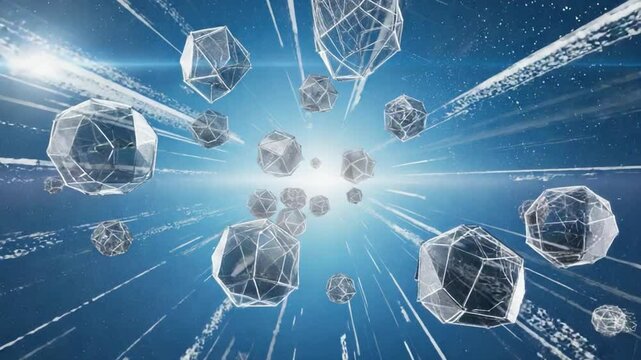 Abstract digital geometric shapes in motion.