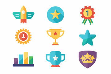 Colorful icon set representing business success and achievements