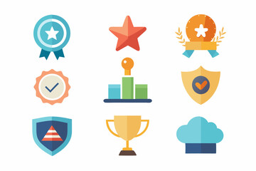 Colorful Icon Set Representing Achievements Recognition and Success
