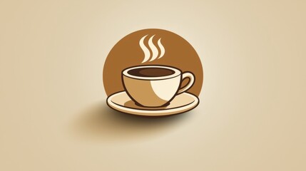 Obraz premium A creative logo for a coffee shop, featuring a steaming coffee cup within a round badge, using warm browns and cream colors to evoke a cozy atmosphere