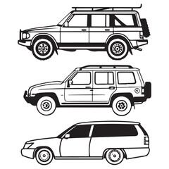 Vehicle elevation and top view vector flat illustration collection ideal for architectural design vector