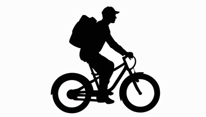 Fototapeta premium Courier riding bicycle silhouette on white background, delivery concept