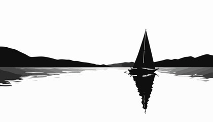 Silhouette of a sailboat on a peaceful lake at sunset, tranquility