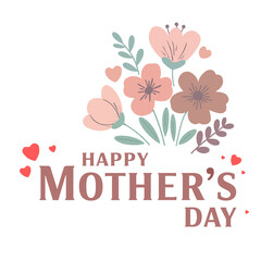 A sweet handmade-style illustration for Mother's Day, featuring pastel flowers, soft greenery, and small heart accents. The hand-drawn look adds a warm, personal touch—perfect for cards, posters, or s
