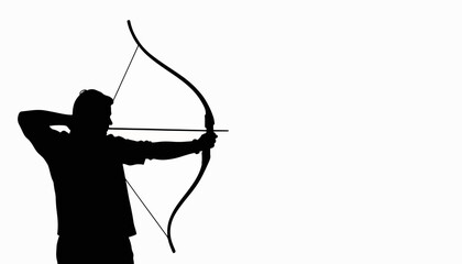 Archer aiming bowstring in silhouette, focus on archery practice
