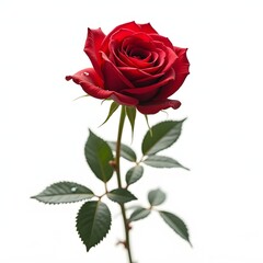 Fototapeta premium Elegant Red Rose on White Background with Dewy Petals