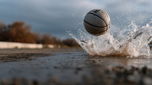 Basketball splashing in a puddle (1)