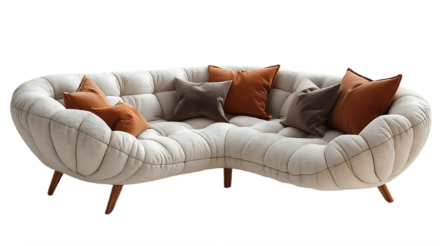 Elegant Fabric Upholstery Sofa Isolated on Transparent Background