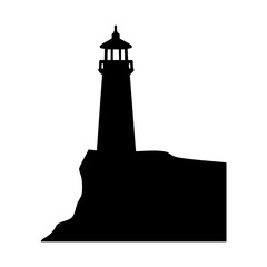 Lighthouse silhouette on coastal cliff icon
