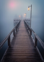 Fototapeta premium Foggy Pier Frame - Liminal Space Design 