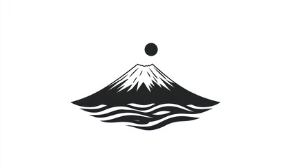 Simple black and white mountain and waves graphic