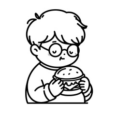 Obraz premium Boy happily holding a hamburger against a simple background 