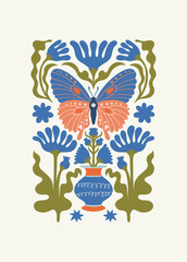 Floral abstract elements. Botanical composition. Modern trendy Matisse minimal style. Floral poster, invite. Vector arrangements for greeting card or invitation design