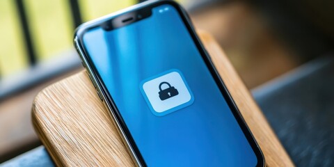 Smartphone with a digital padlock icon displayed on the screen, representing cybersecurity and personal data protection.