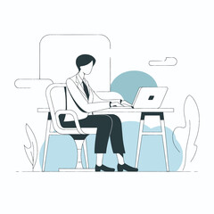 Businessman working with laptop while facing the monitor screen (2)